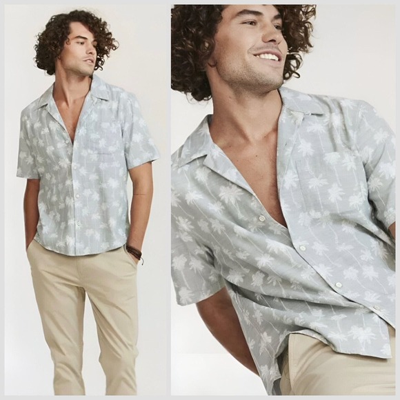 FAT FACE S/S Men's Button Down PALM TREE Print Shirt Asparagus Green Sz SML - Picture 3 of 16